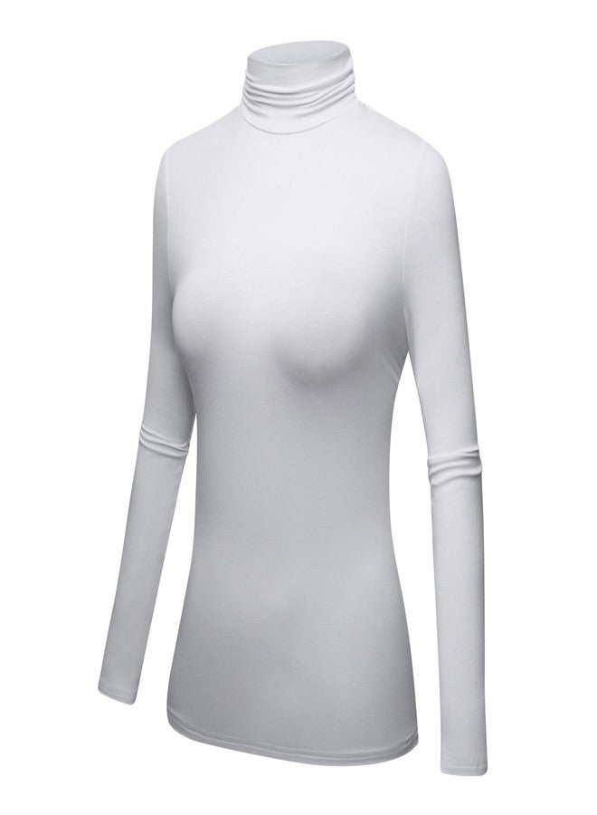 OThread & Co. تيشيرت نسائي بأكمام طويلة وياقة عالية من OThread & Co.، طبقة أساسية مطاطية مريحة، بلوزة بياقة عالية (صغير، أبيض) - Image 2